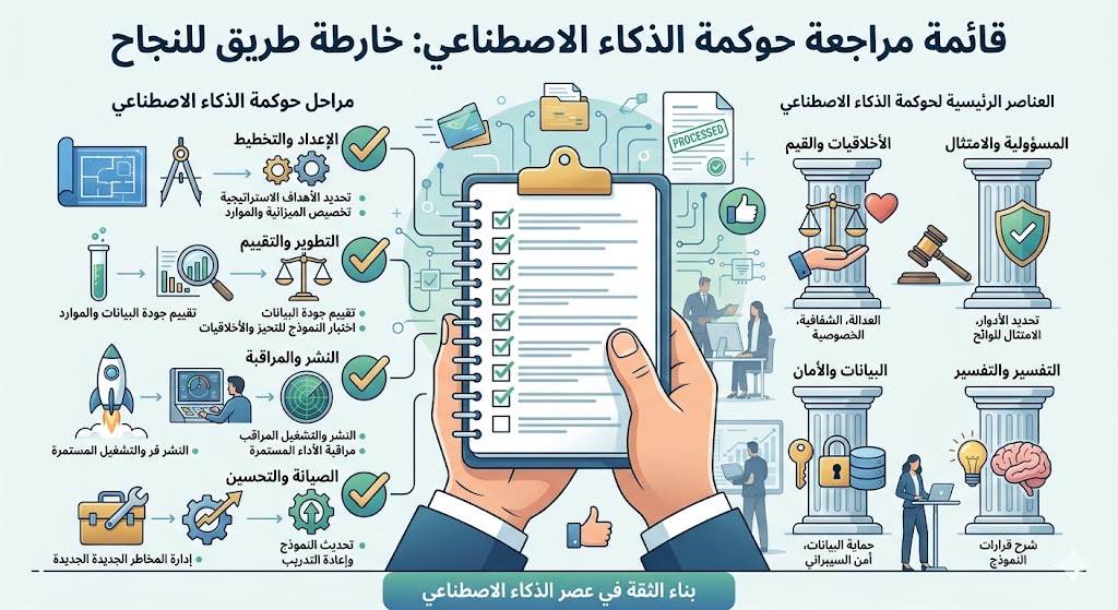 صورة تعبيرية للموضوع: قائمة تحقق عملية لحوكمة استخدام الذكاء الاصطناعي داخل الشركة